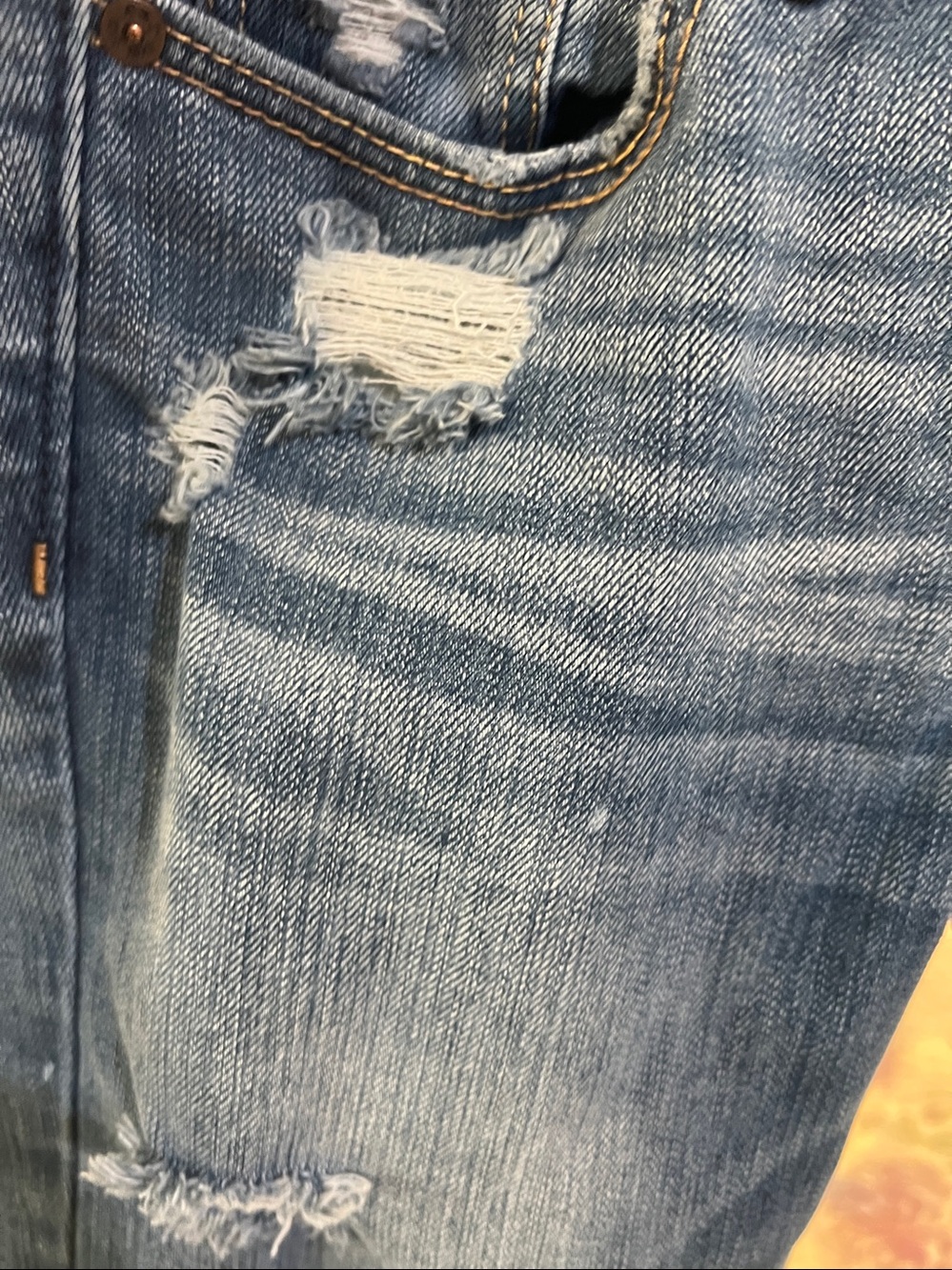 Abercrombie & Fitch Medium Blue Distressed Denim Jeans size 25 long - Picture 2 of 10